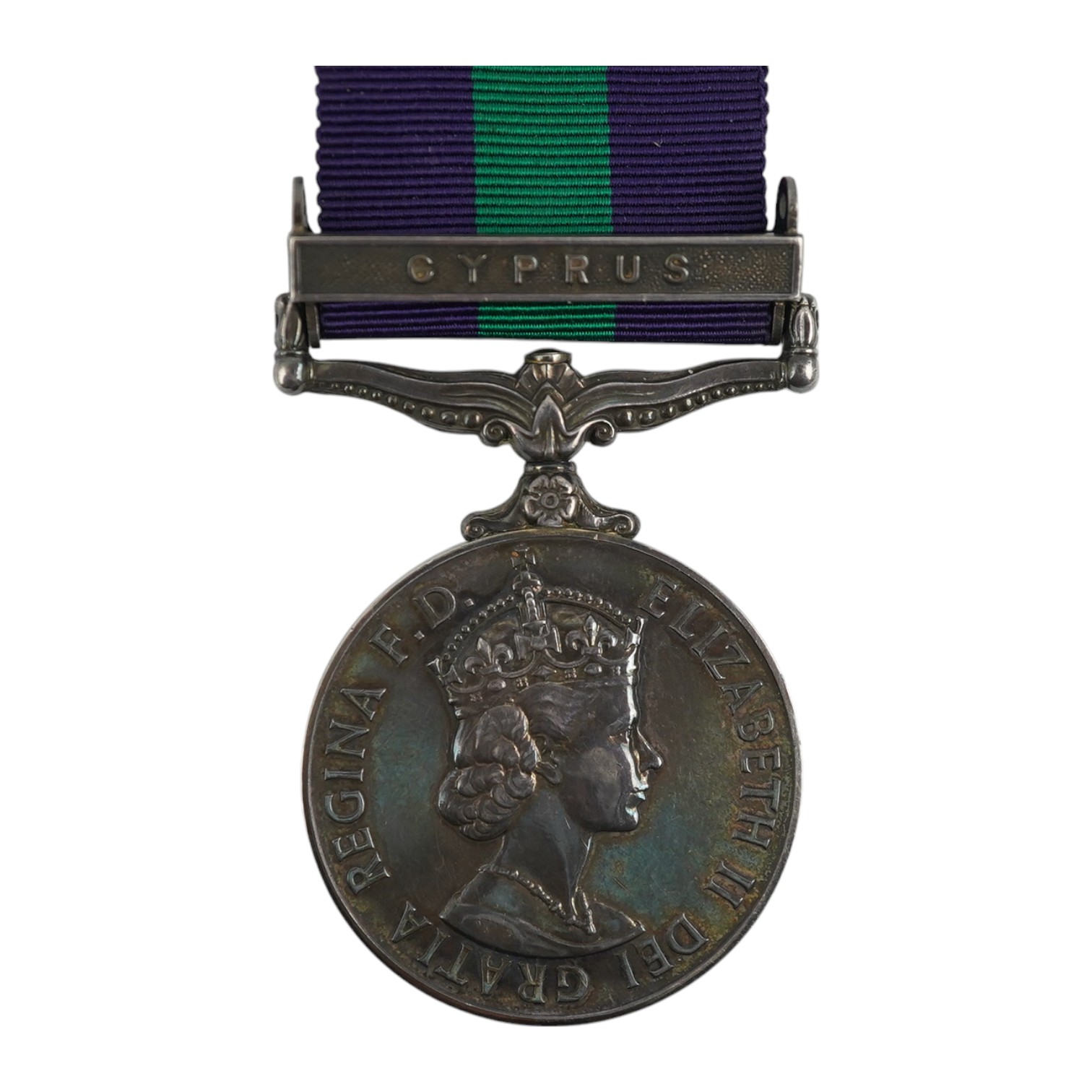 An ERII General Service medal, awarded to 14473980 SGT. D.W. Tedder. R.A., with a clasp for Cyprus. Condition - fair to good.